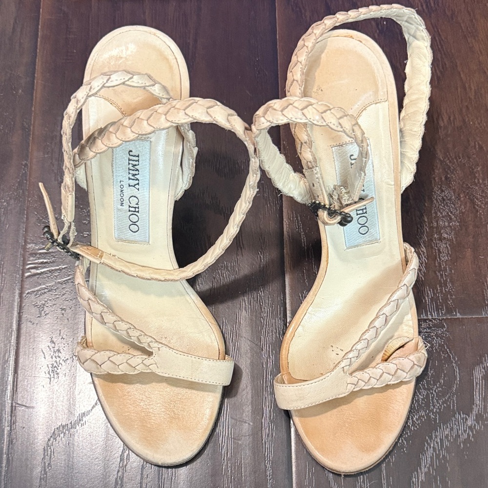 Jimmy Choo Beige Braided Sandals